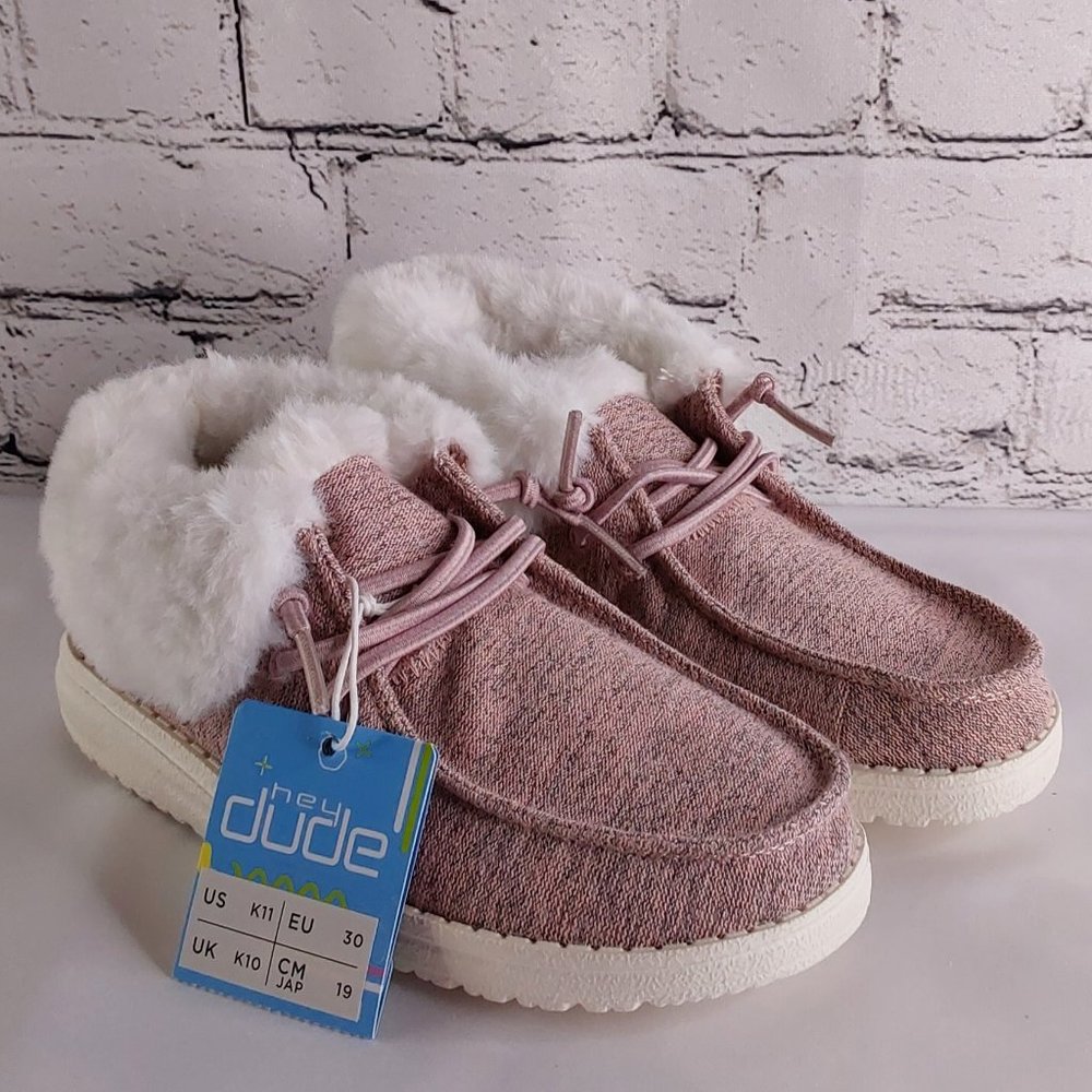 'HEY DUDE' 'BRITT' FUR LINED FOLD & SNAP CUFF TWO LOOKS IN  ONE SHOE PINK SHIMM - Picture 2 of 16